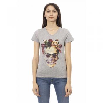 Frida Skull V‑Neck Casual Tee – Gray – Medium