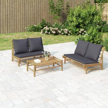 Ensemble de jardin 3 pcs avec coussins gris foncé en bambou