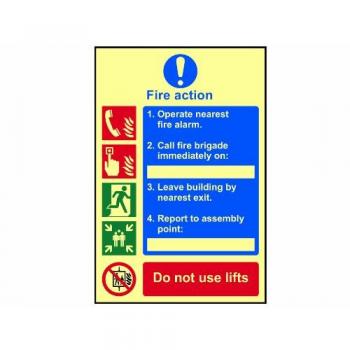 Fire Action Procedure sign 200 x 300mm. Made from 1.3mm rigid