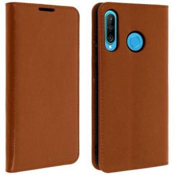 Funda tipo cartera de cuero marrón claro con función elevadora para Huawei P30 Lite
