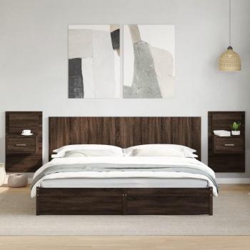 Tables de chevet murales 2 pcs chêne marron avec lumières LED