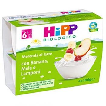HiPP Biologico Merenda Al Latte Banane Mela E Lamponi 4 X 100 g