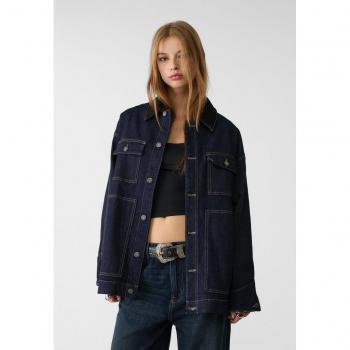 Stradivarius Blue Denim Oversize Jacket with Pockets