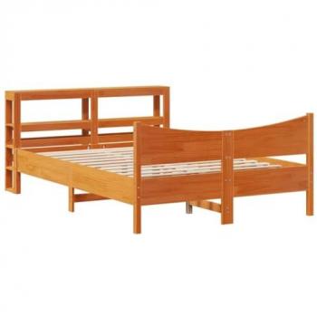 Cama de pino marrón cera con cabecero 140x200 cm