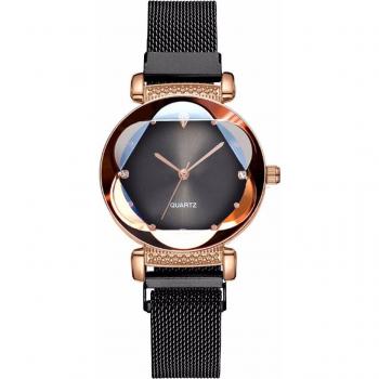Reloj de mujer con efecto cielo estrellado, pulsera de cuarzo, banda de malla azul