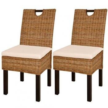 VidaXL Sillas de comedor 2 unidades ratán kubu y madera de mango