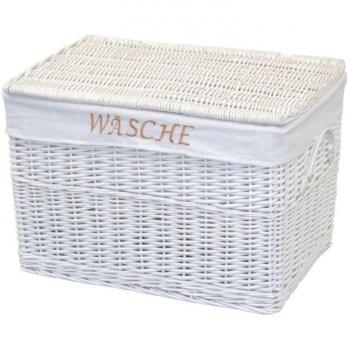 Corbeille à vêtements osier blanc, insert coton, poignées robustes