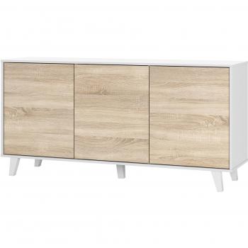 Aparador buffet 3 puertas estilo nordico blanco y roble de salon comedor 154x75