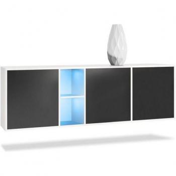 Buffet Design Cuba Vladon, Corps Blanc Mat, Façades Noires, Éclairage LED