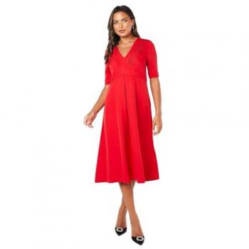 Coast Red Cross-Over Pleated Bodice Midi – Size 10 UK