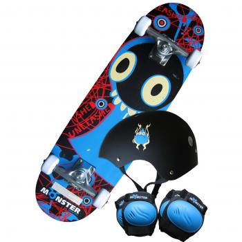 Blue Charles Bentley 31 Monster Skateboard Kit (Helmet, Safety Gear, Backpack Included)