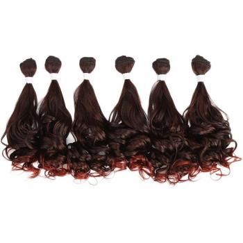 Ombre Red Brown Deep Wave Hair Extensions 7Pcs/Pack 16-20inch Synthetic with Closure