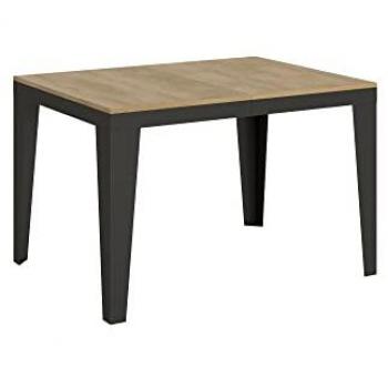 Table extensible 90 × 120 cm – Dessus en chêne naturel, Structure anthracite, Flame Evolution