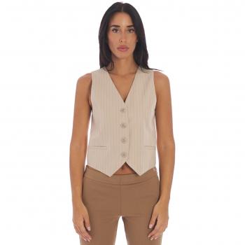 Gilet fitted beige gessato con lurex