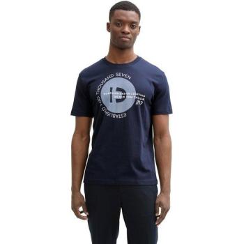 TOM TAILOR Basic‑Tee für Männer – Logoprint, blau, XL, Baumwollmaterial