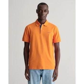 GANT Herren-Poloshirt Regular Contrast Pique Rugger, Größe XL, Farbe: Orange
