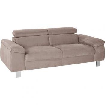 COTTA Komaris 3‑Sitzer Sofa, Microfaser‑Bezug, Kopfteilverstellung, chromfarbener Fuß