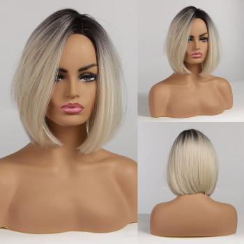 Synthetic Heat‑Resistant Short Blonde Ombre Bob Wig