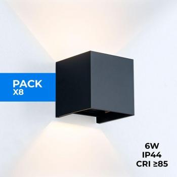 Set 8 Apliques de Pared KURTIN 6W Luz Regulable (Negro)
