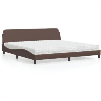 Letto matrimoniale in finta pelle marrone 200x200 cm con materasso