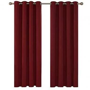 Deconovo Blickdichter Vorhang für Wohnzimmer Ösen Gardinen 175x140 cm Rot 2er Set