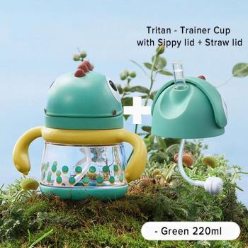 Baby Sippy Cup Set 220ml with Dinosaur Design, Straw, and Gravity Ball Lid