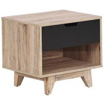 Beliani Minimalist Scandinavian Bedside Table Light Wood with Black 1 Drawer 46 x 50 cm