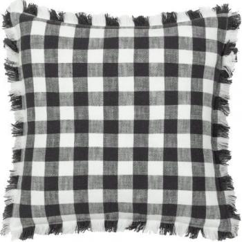 Dark Blue Fringed Check Cushion Cover 45cm
