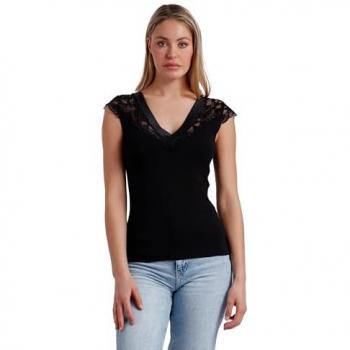 Camiseta Manga Corta de Raso y Puntilla para Mujer ADMAS