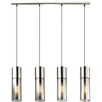 Globo Annika Pendant Lamp – Nickel Matt, 4‑Pin E27, Clear Glass Shade