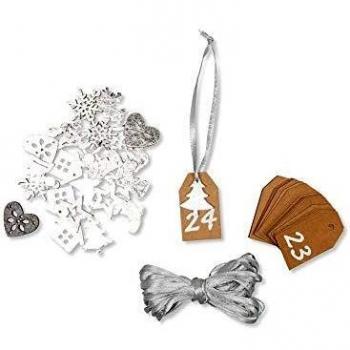 Elegant Silver Kraft Advent Calendar Featuring Tabs, Felt Shapes, and Ribbon Details