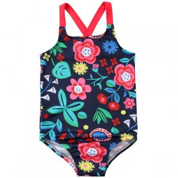Cute Floral Print One-Piece Swim Costume for Kids