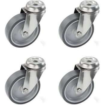 Proroll Set mit thermoplastischen Gummireifen und Edelstahlgehäuse, 4 Lenkrollen, 100 x 32 mm