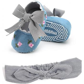 Emmababy Soft Sole Cotton Crib Shoes with Headband for Toddlers 0-18M