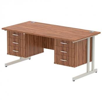 Impulse Bench 1600 X 800mm Straight Office Desk Walnut Top Silver Cantilever Leg