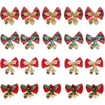 20 Pcs Christmas Tree Ornaments with Bows and Bells