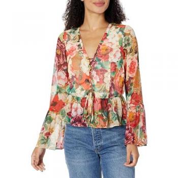 Guess Multicolor Floral Crinkle Chiffon Blouse for Women