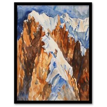Peak Climb Scene – Brown Framed Print, A4
