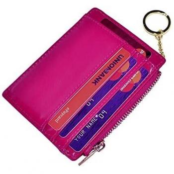 Ehsbuy Slim Credit Card Holder Wallet RFID Blocking Leather Zipper Coin Purse Keychain Wallets for Women & Men (Oil Rose)