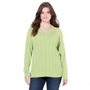 Damen Strickpullover in grün, Ulla Popken, V-Ausschnitt