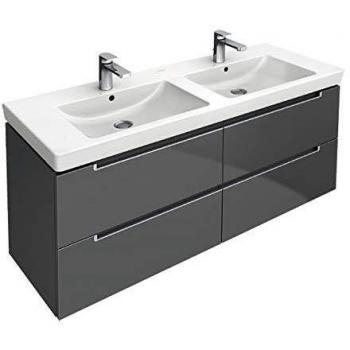 Villeroy & Boch Subway 2.0 Waschtischunterschrank A69210E8, 128,7x42x44,9 cm, weißes Holz, Chromgriff