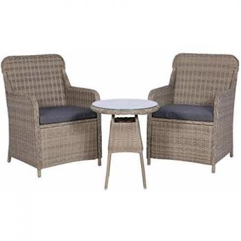 VidaXL Set bistro 3 pezzi con cuscini in polirattan color caffè