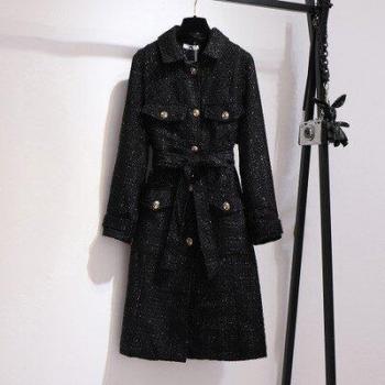 Loose Fit Plus Size Wool Blend Trench Coat with Belt