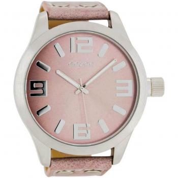Oozoo XXL Männer Armbanduhr – 52 mm Pinkgrau, Lederband, Basic Line C1008