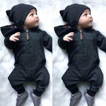 Vêtements de bébé en coton gris avec capuche et manches longues