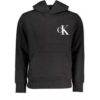 Calvin Klein Men's Black Hoodie with Central Pocket and Logo Print