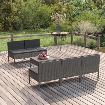 Sofás de jardín 9 PCs con cojines de ratán sintético gris