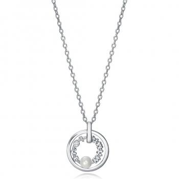 Collar Elegant de plata con doble aro con las palabras mamá y amor unido con perla y circonitas