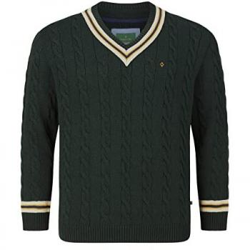 Dunkelgrüner V-Ausschnitt Zopfmuster Herrenpullover DUKE RONALD Größe XXL von Charles Colby