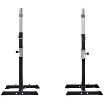 Set 2 Rack Porta Bilanciere in Acciaio Regolabile con Ganci, Capacità 150kg, Nero